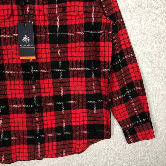 Rainforest‎ Flannel Shirt Mens Small Red Black Plaid Cotton Brushed Heavyweight - Picture 3 of 11